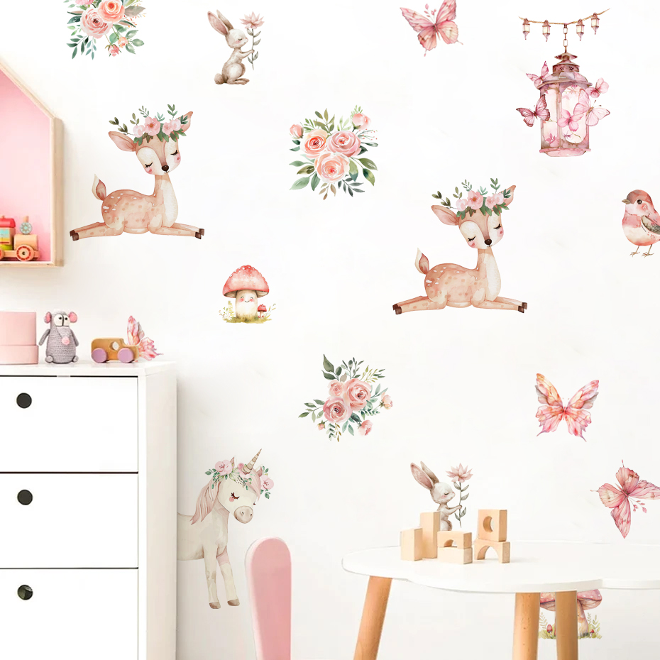 Baby Girl Nursery Quotes - Karikatür Güzel Geyik Evi duvar çıkartmaları